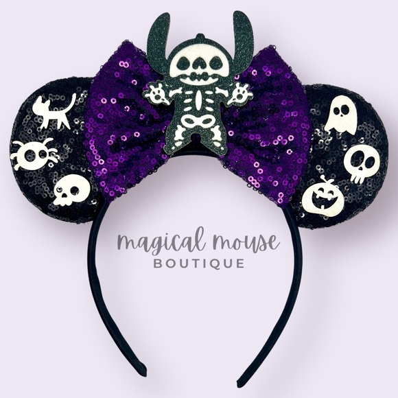 Skele-Stitch Minnie Ears | Disney Halloween Stitch-Inspired Mouse Ears Headband - Picture 1 of 5